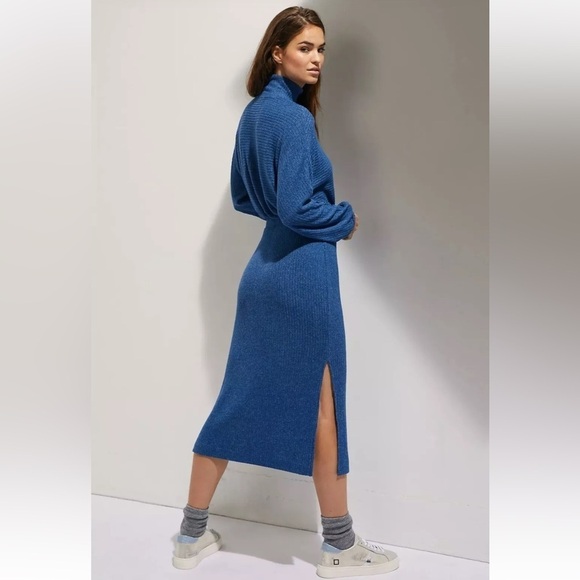 SATURDAYSUNDAY Anthropologie Blue Mariah Long Sleeve Rib Knit Maxi Dress Medium - Picture 3 of 13